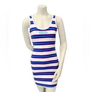 GUESS Originals Striped Bodycon Tank Dress Logo Size S